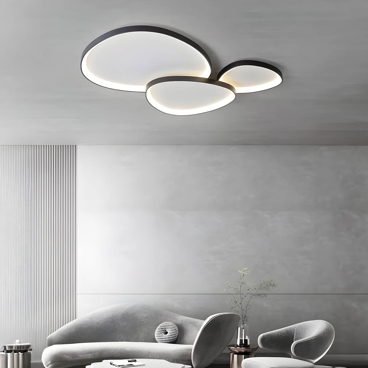 LED Flush Mount Light Fixture 35 in Iron Wave Design Dimmable for Bedroom Living Room Dining Hall Black White Modern Semi-Flush Ceiling Ligh