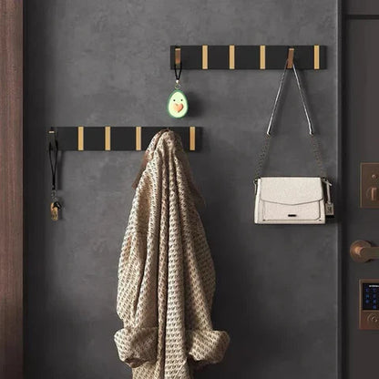 Stylish Wall Hook Rack | Self-Adhesive Wood and Metal Design for Space-Saving Organization