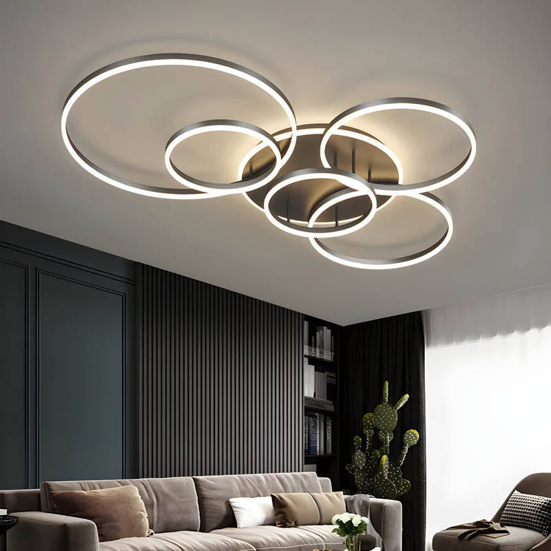 LED Ring Chandelier 45 in Aluminum Fixture Warm White Dimmable for Bedroom Living Room Dining Room Modern Flush Mount Multi-Ring Integrated