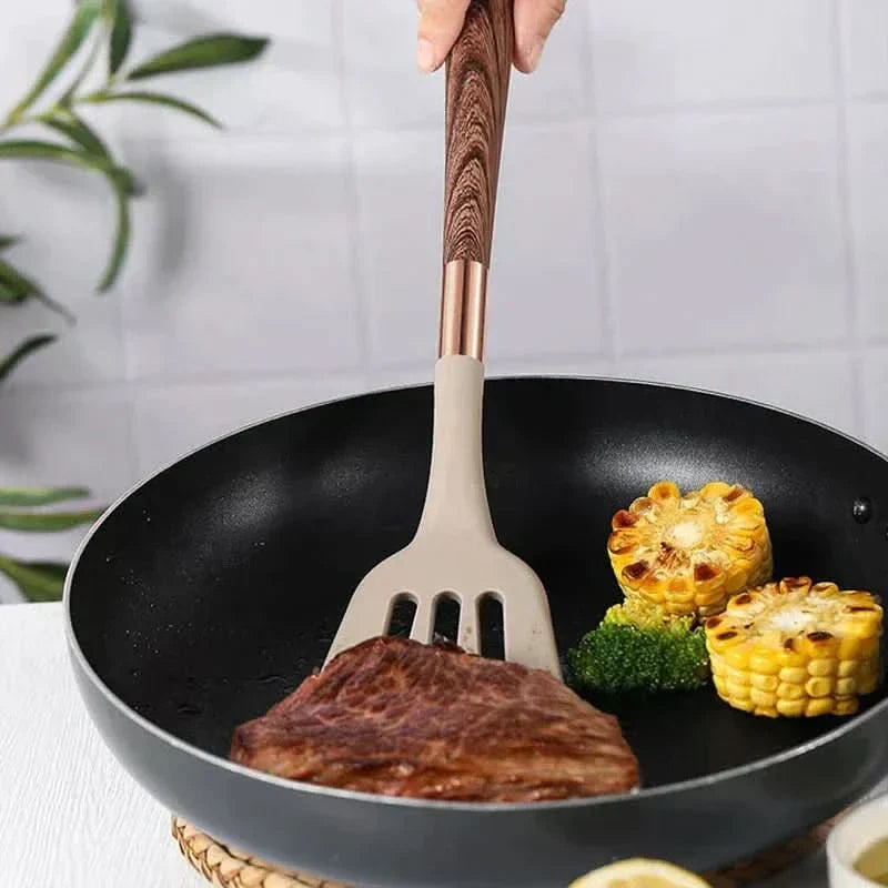 Silicone Cooking Utensil Set with Wooden Handles – 10-Piece Non-Stick Safe Tools for Everyday Meal Prep