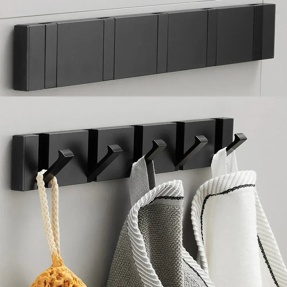 Flip-Up Stainless Steel Hook for Entryway Bathroom Kitchen Space-Saving Coat Towel Rack Organizer Multi-Hook Storage System for Apartment Co