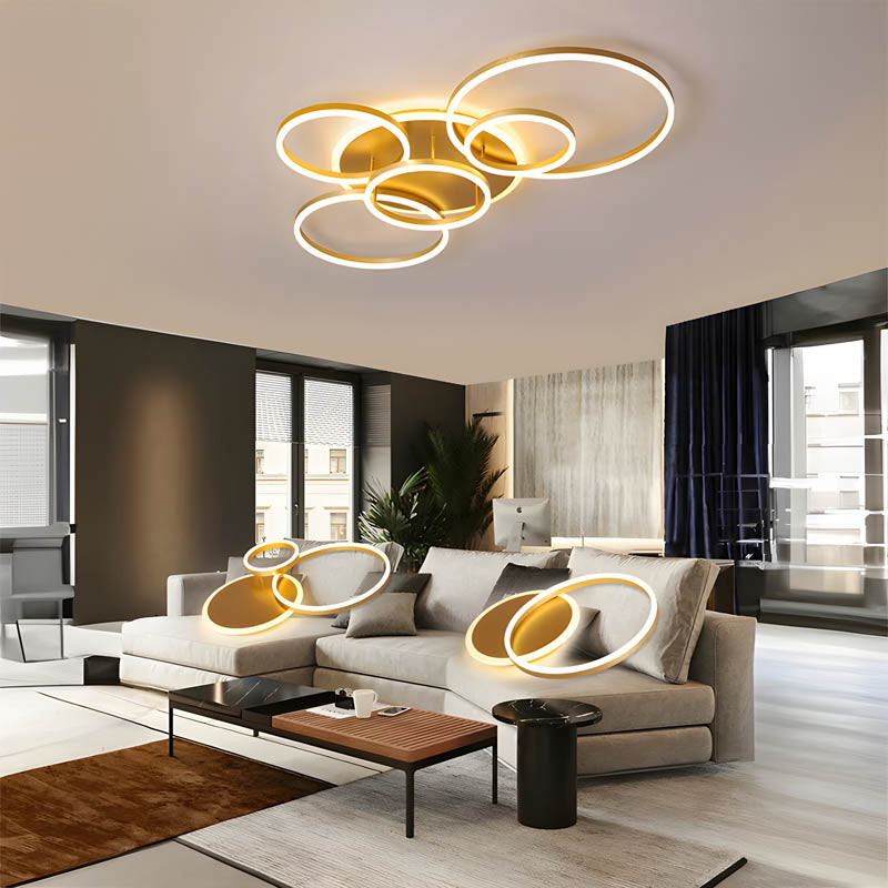 LED Ring Chandelier 45 in Aluminum Fixture Warm White Dimmable for Bedroom Living Room Dining Room Modern Flush Mount Multi-Ring Integrated