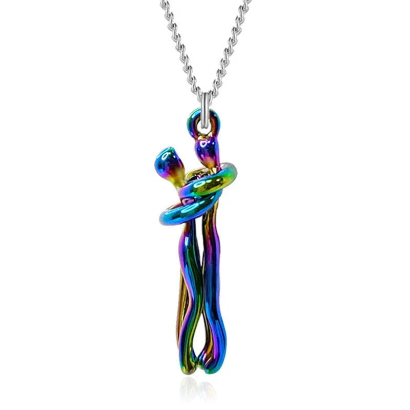 Embrace Necklace Pendant Couple Gift Adjustable Chain Hypoallergenic Stainless Steel Jewelry for Women Men Anniversary Valentine's Day