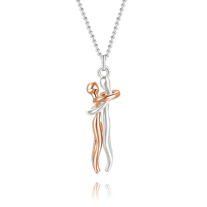 Embrace Necklace Pendant Couple Gift Adjustable Chain Hypoallergenic Stainless Steel Jewelry for Women Men Anniversary Valentine's Day