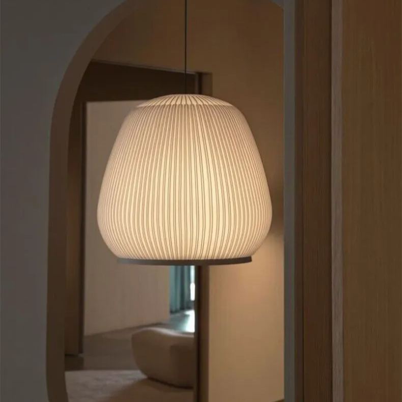 Ribbed Lycra Hanging Light Fixture – 18 in Round Dimmable LED Ceiling Pendant for Kitchen Island, Dining Table & Modern Living Areas