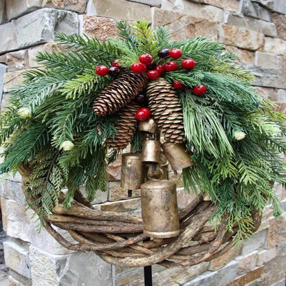 Festive Holiday Wreath, Rustic Christmas Door Decor
