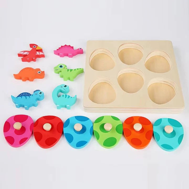 Fun Kids Wood Puzzle with Dino Egg Shapes