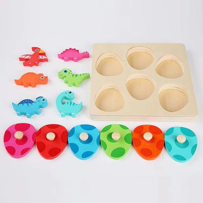 Fun Kids Wood Puzzle with Dino Egg Shapes