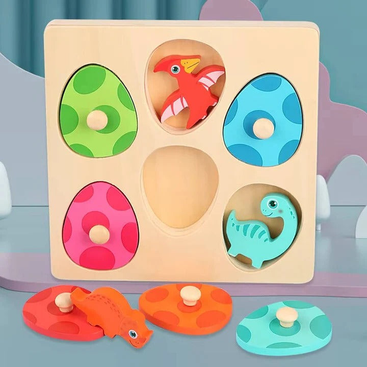 Fun Kids Wood Puzzle with Dino Egg Shapes