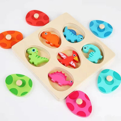 Fun Kids Wood Puzzle with Dino Egg Shapes