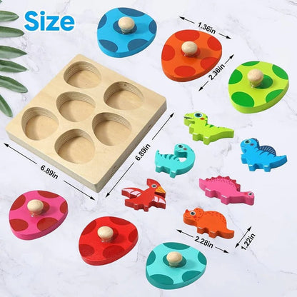 Fun Kids Wood Puzzle with Dino Egg Shapes
