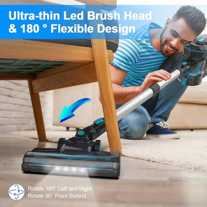 Wireless Rechargeable Vacuum for Home with LED Crevice Tool