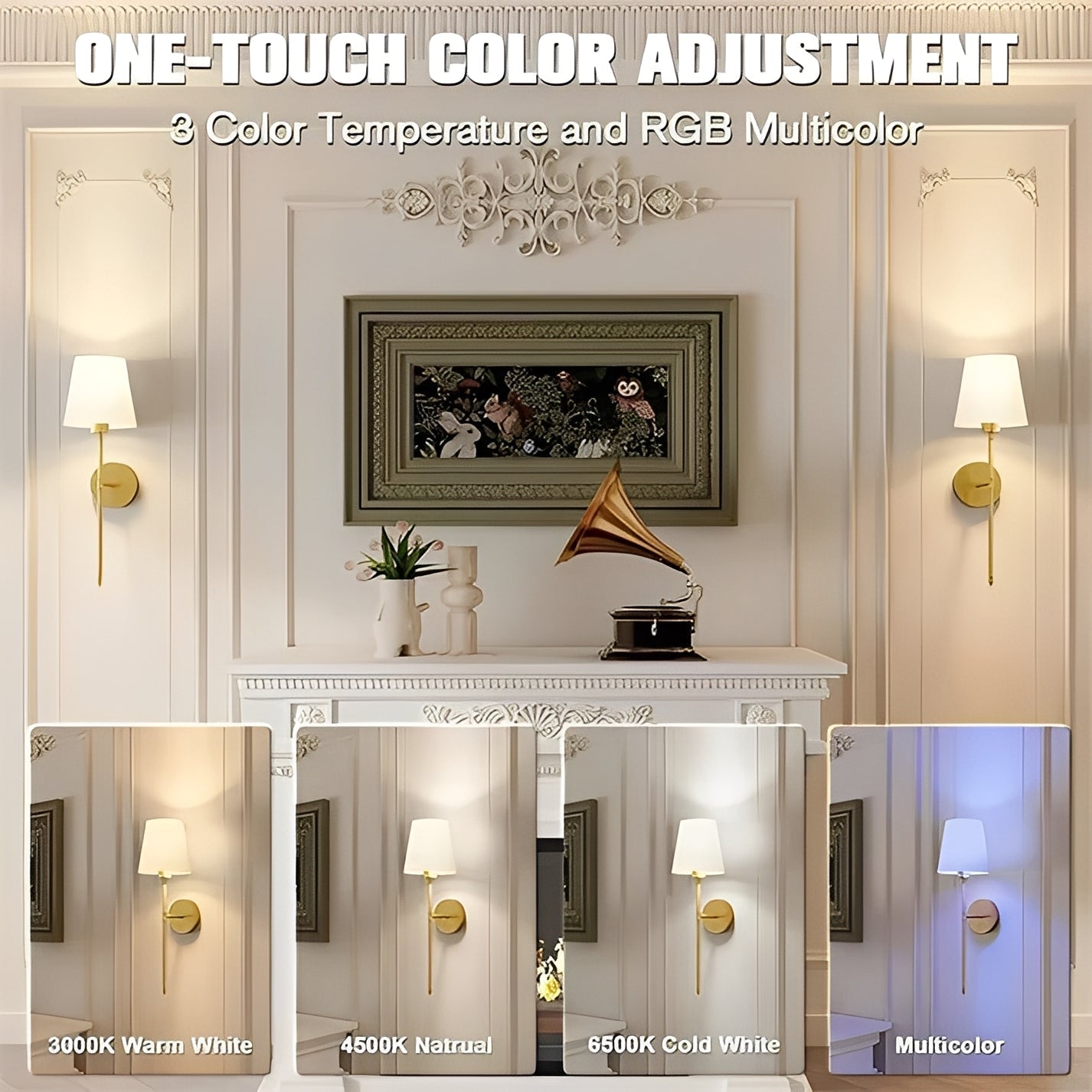 Color Changing LED Wall Lamps, Dimmable 2 Pack