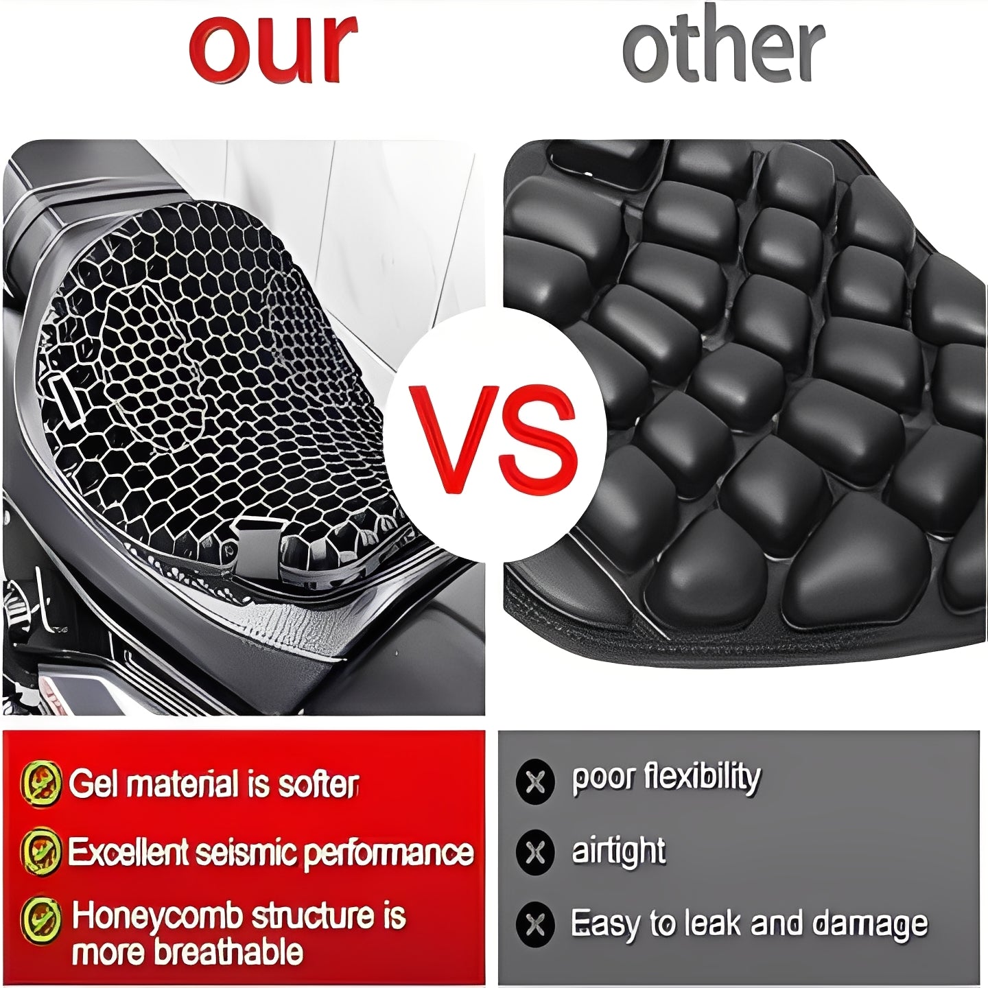 Comfortable Motorcycle Gel Seat Pad with Breathable Design