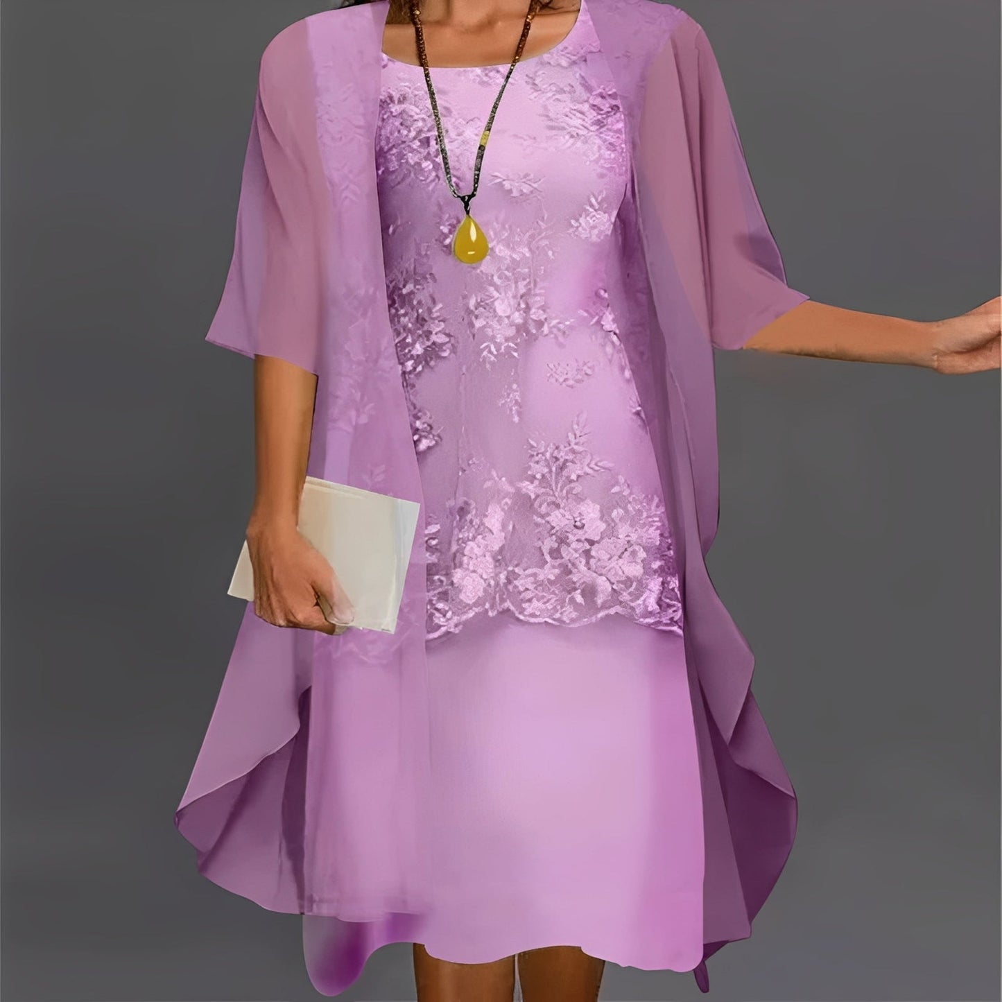 Elegant Lace Trim Two Piece Dress for Ladies