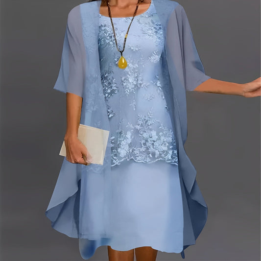 Elegant Lace Trim Two Piece Dress for Ladies - Ortekor