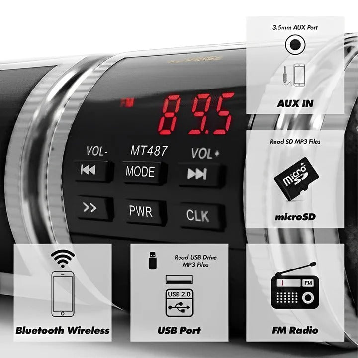 Motorcycle Speakers with Bluetooth, Motorcycle Stereo System with FM Radio, Water Resistant Motorcycle Audio System