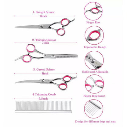 Pet Grooming Scissors Set with Sharp Stainless Blades