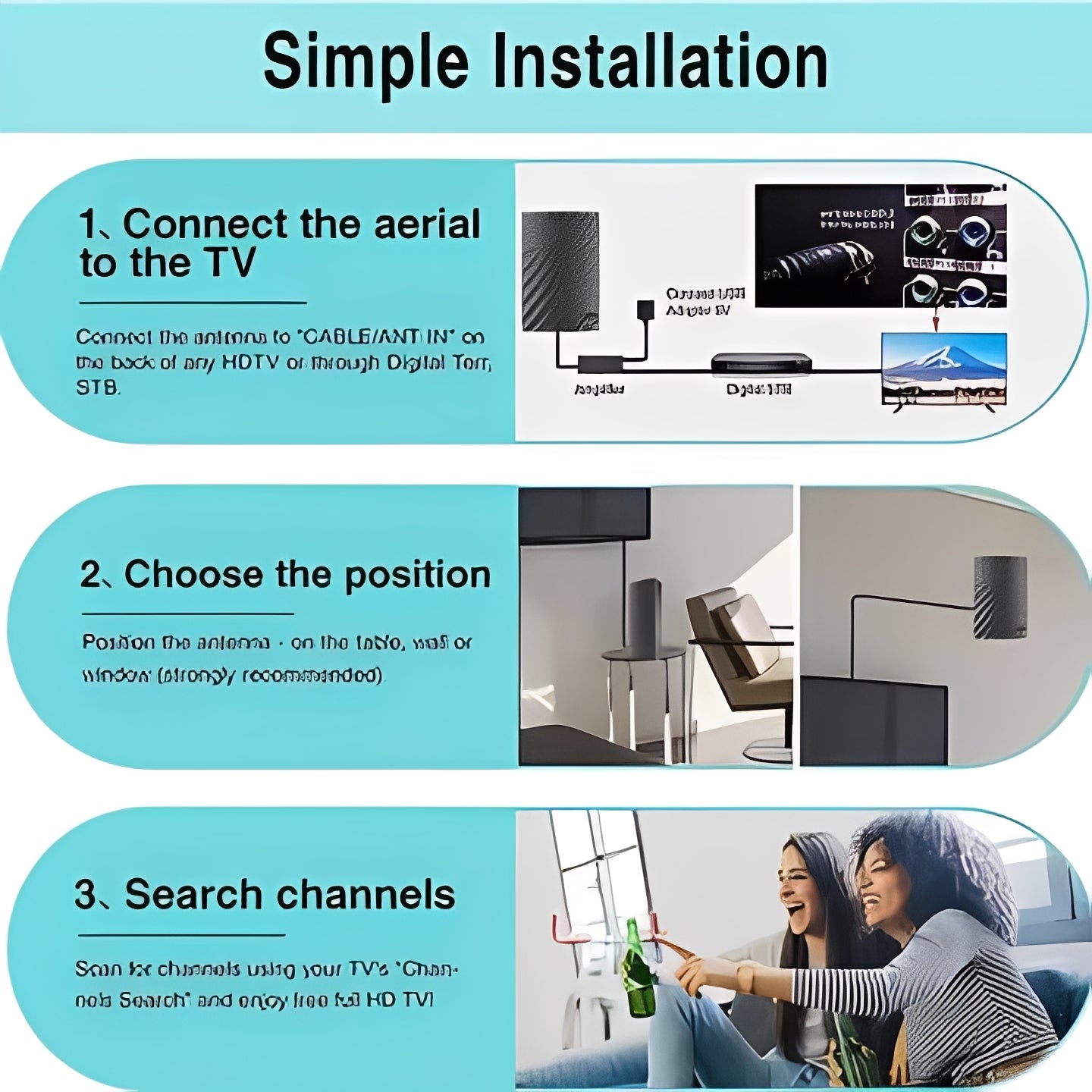 HD TV Indoor Antenna with UHF and VHF Signal