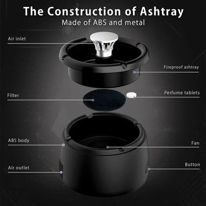 Compact Travel Ashtray with Smoke Filtration System