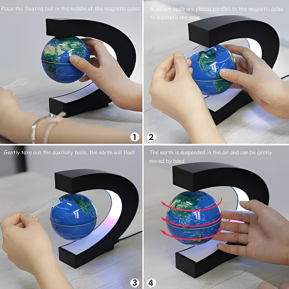 Floating LED World Globe with Metal Stand