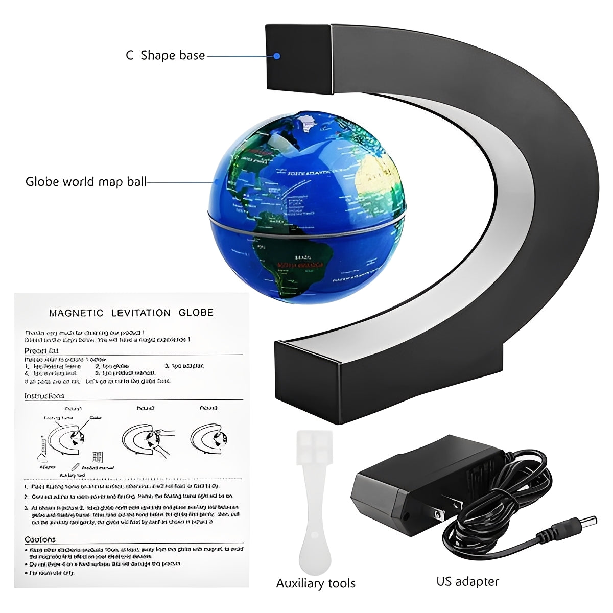 Floating LED World Globe with Metal Stand