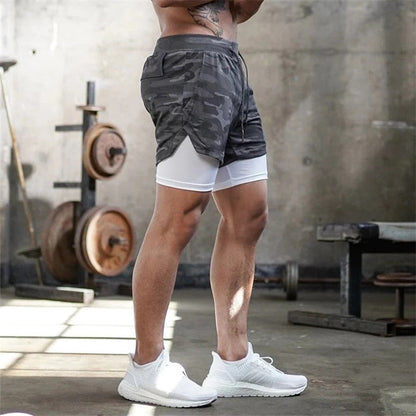 Men's Camo Sports Shorts with Built-In Compression Liner