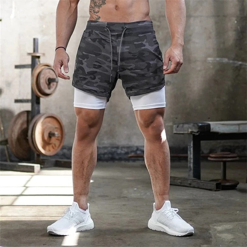 Men's Camo Sports Shorts with Built-In Compression Liner