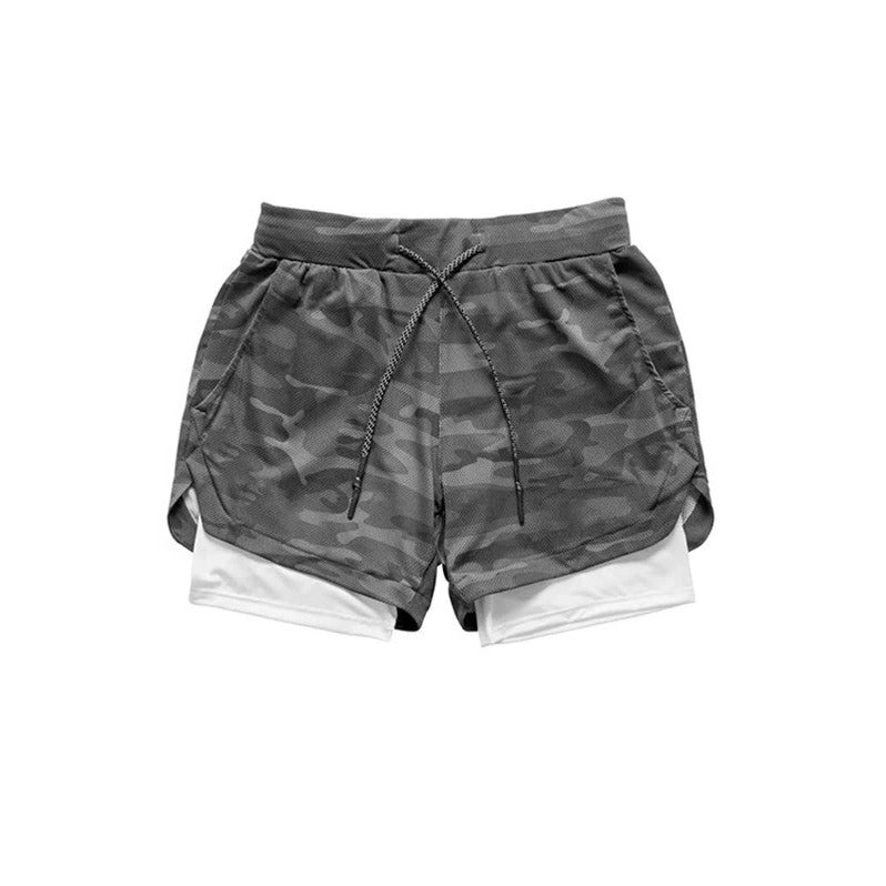 Men's Camo Sports Shorts with Built-In Compression Liner