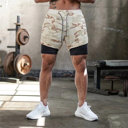 Men's Camo Sports Shorts with Built-In Compression Liner