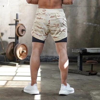 Men's Camo Sports Shorts with Built-In Compression Liner