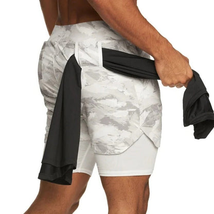 Men's Camo Sports Shorts with Built-In Compression Liner