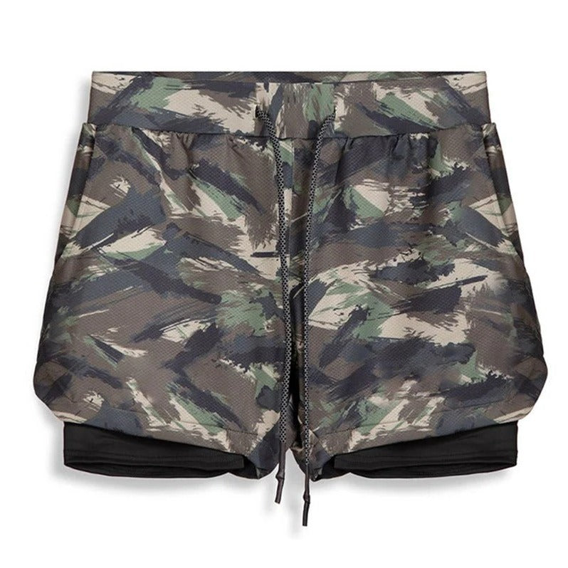 Men's Camo Sports Shorts with Built-In Compression Liner