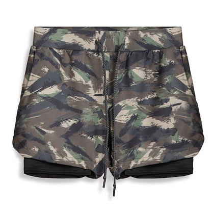Men's Camo Sports Shorts with Built-In Compression Liner