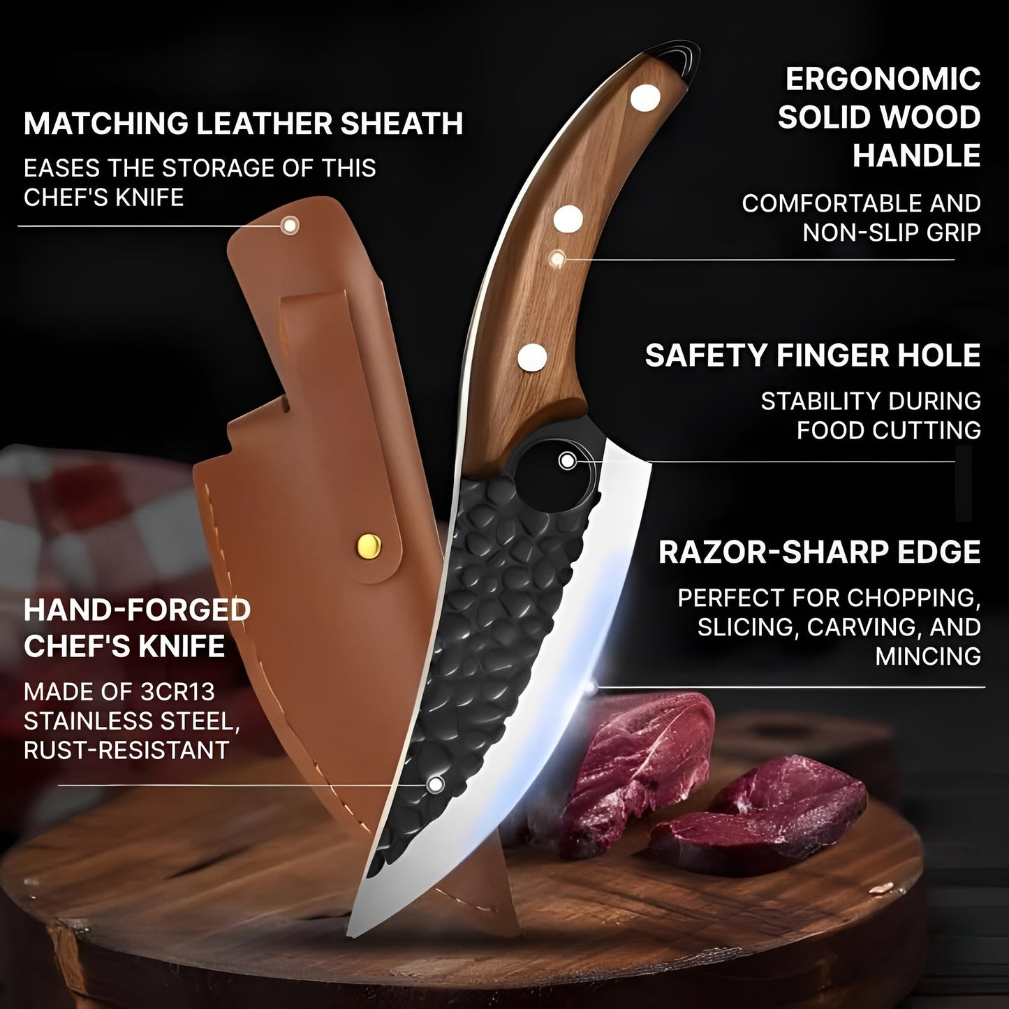 Sharp Stainless Chef Knife with Comfort Grip Handle