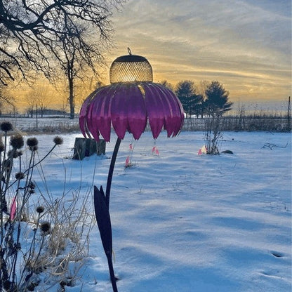 Garden Bird Feeder with Floral Metal Design
