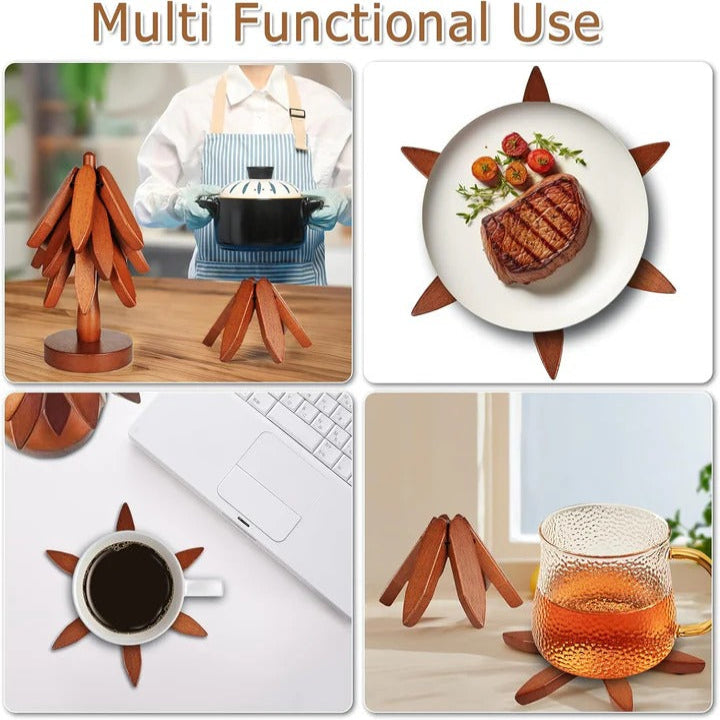 Portable Oak Trivets with Thermal Resistant Top