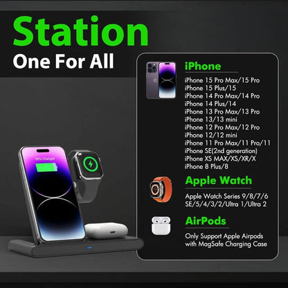 Compact 3-in-1 Phone Watch Earbuds Charger Pad