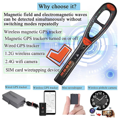 Compact RF Spy Detector with Audio, LED, and Vibe Alerts