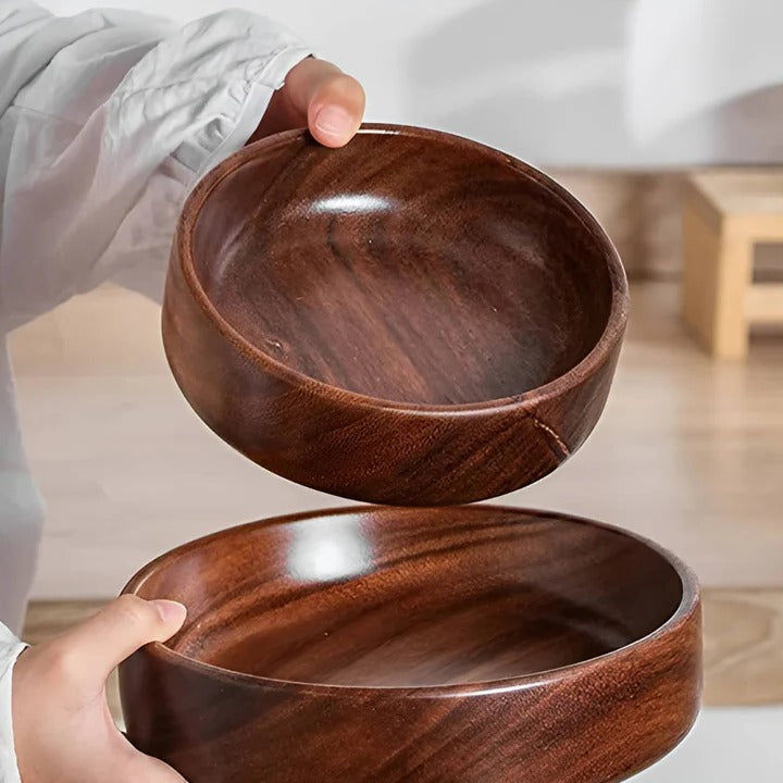 Natural Wooden Serving Bowls for Home Dining, 2 Piece Set