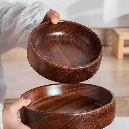 Natural Wooden Serving Bowls for Home Dining, 2 Piece Set