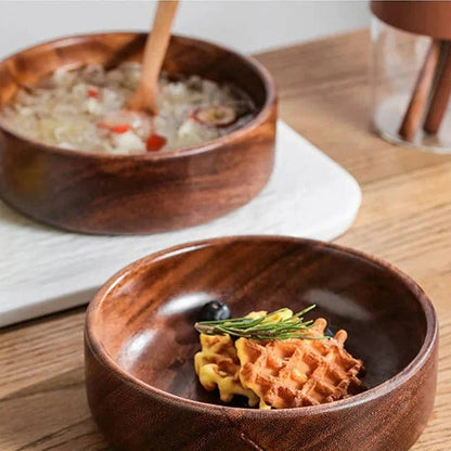 Natural Wooden Serving Bowls for Home Dining, 2 Piece Set