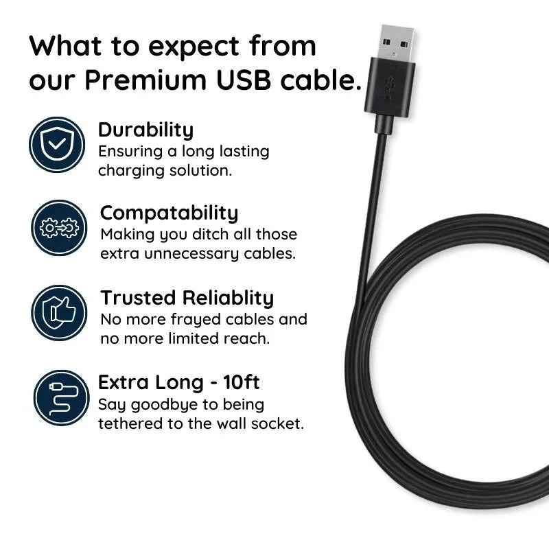Long 10Ft Extra Large USB Charger Cord