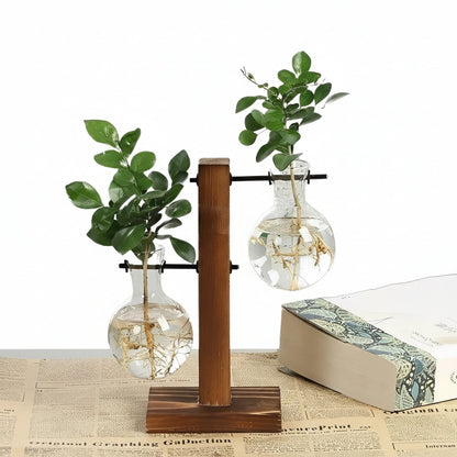 Indoor Glass Planter with Wood Base