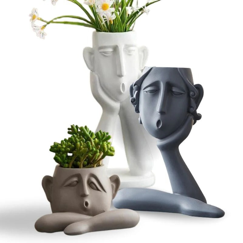Unique Face Planter Ceramic Vase Set