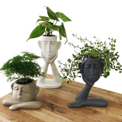Unique Face Planter Ceramic Vase Set