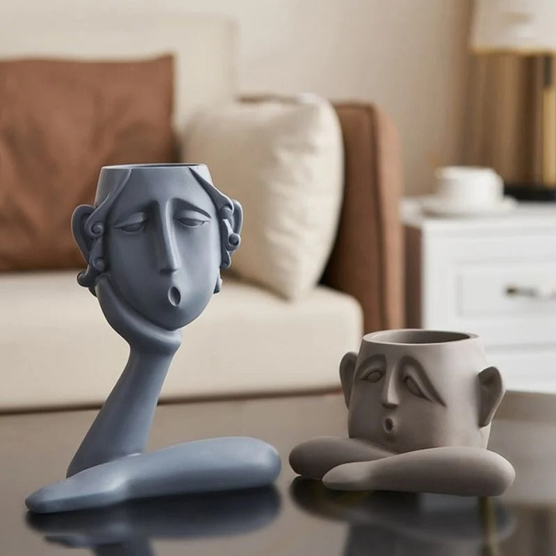 Unique Face Planter Ceramic Vase Set