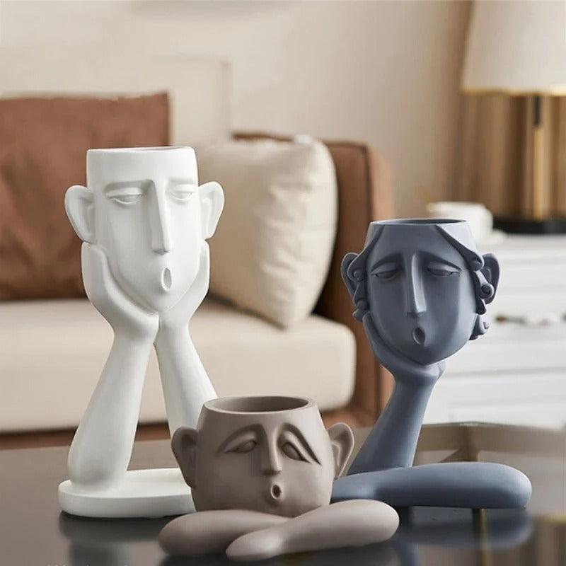 Unique Face Planter Ceramic Vase Set