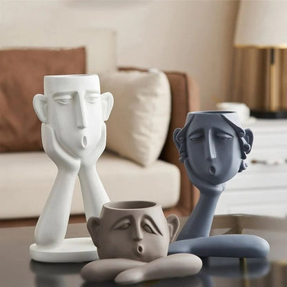 Unique Face Planter Ceramic Vase Set