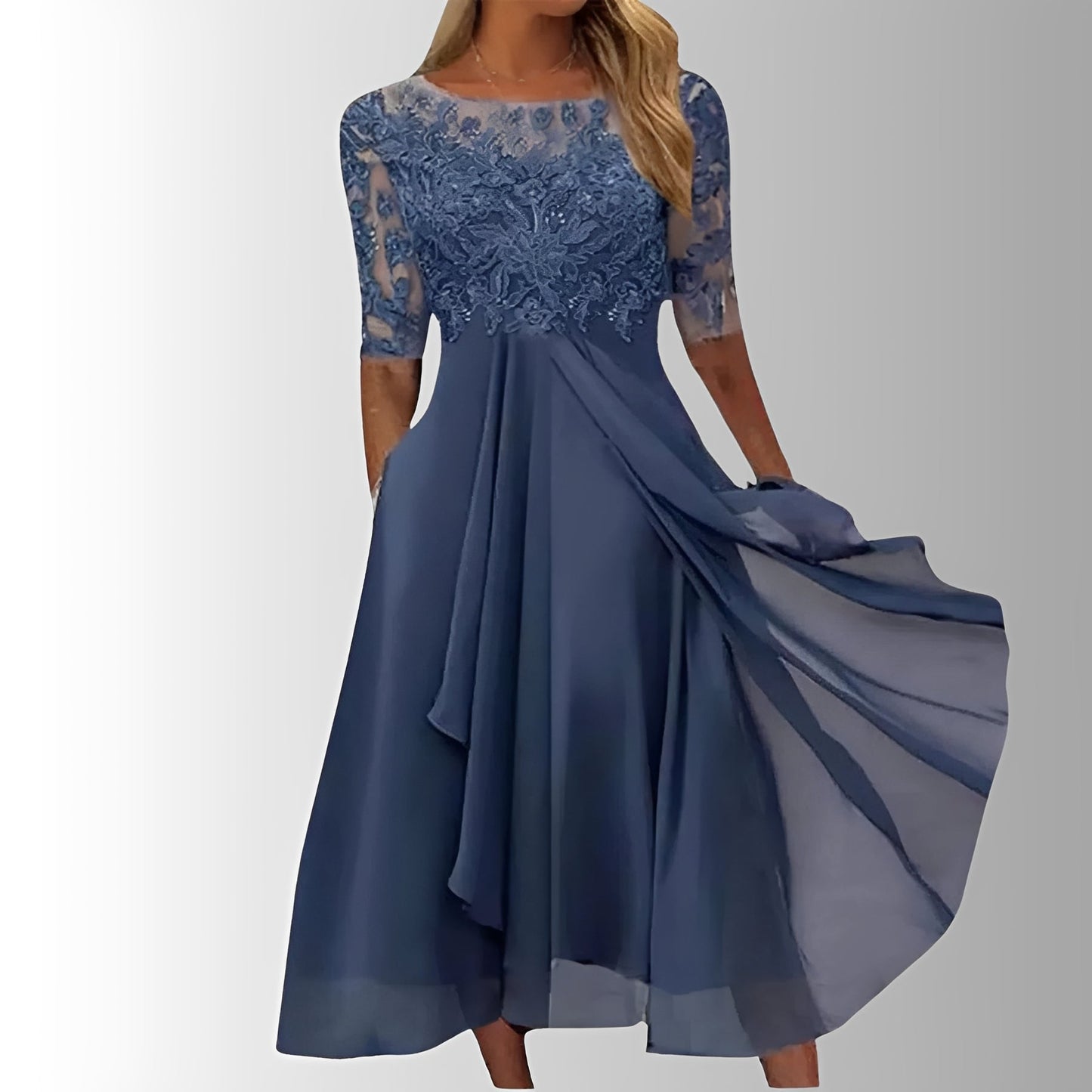 Beautiful Floral Tea Length Dress with Flared Skirt - Ortekor
